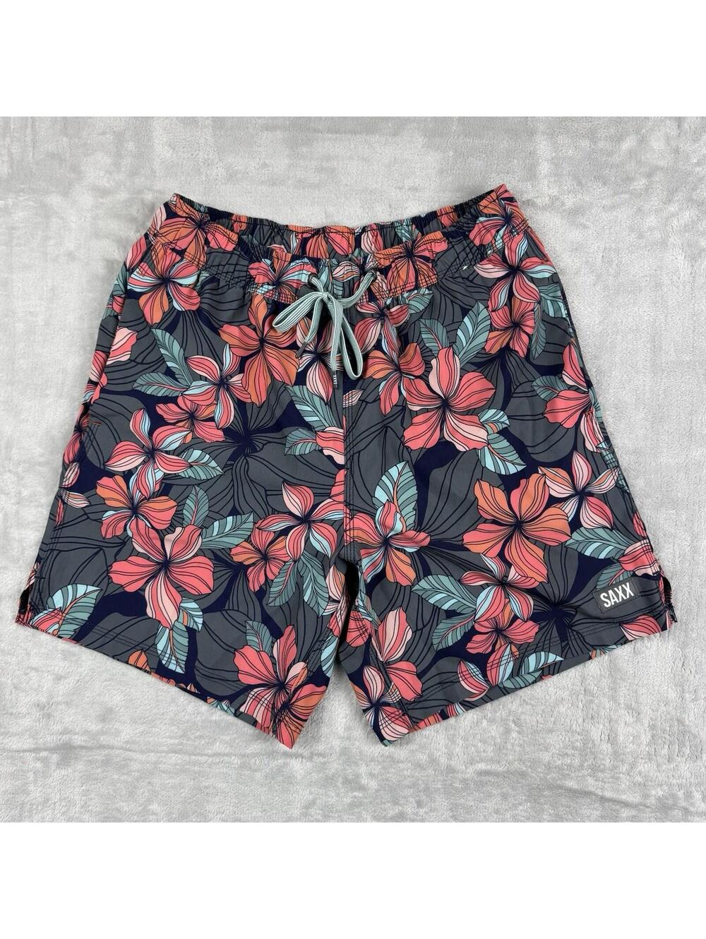SAXX Oh Buoy 2N1 Floral Swim Trunks Ballpark Pouch Size S resortwear Lined Comfy
